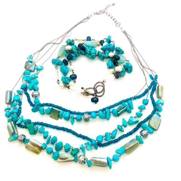 Vintage Turquoise nugget bracelet and necklace - Picture 1 of 11